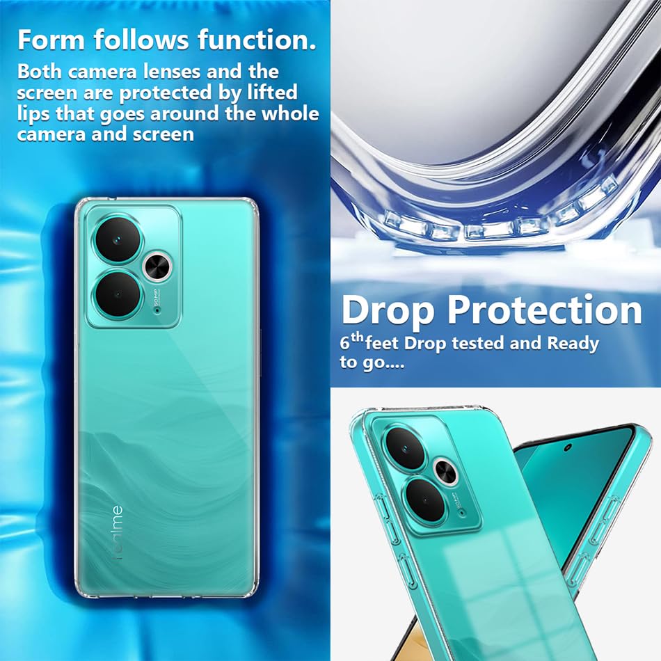 Image of Fashionury Crystal Clear Case for Realme 14T 5G | Yellowing Resistance | Transparent TPU Silicone | Raised Camera Lips | Slim Transparent Cover
