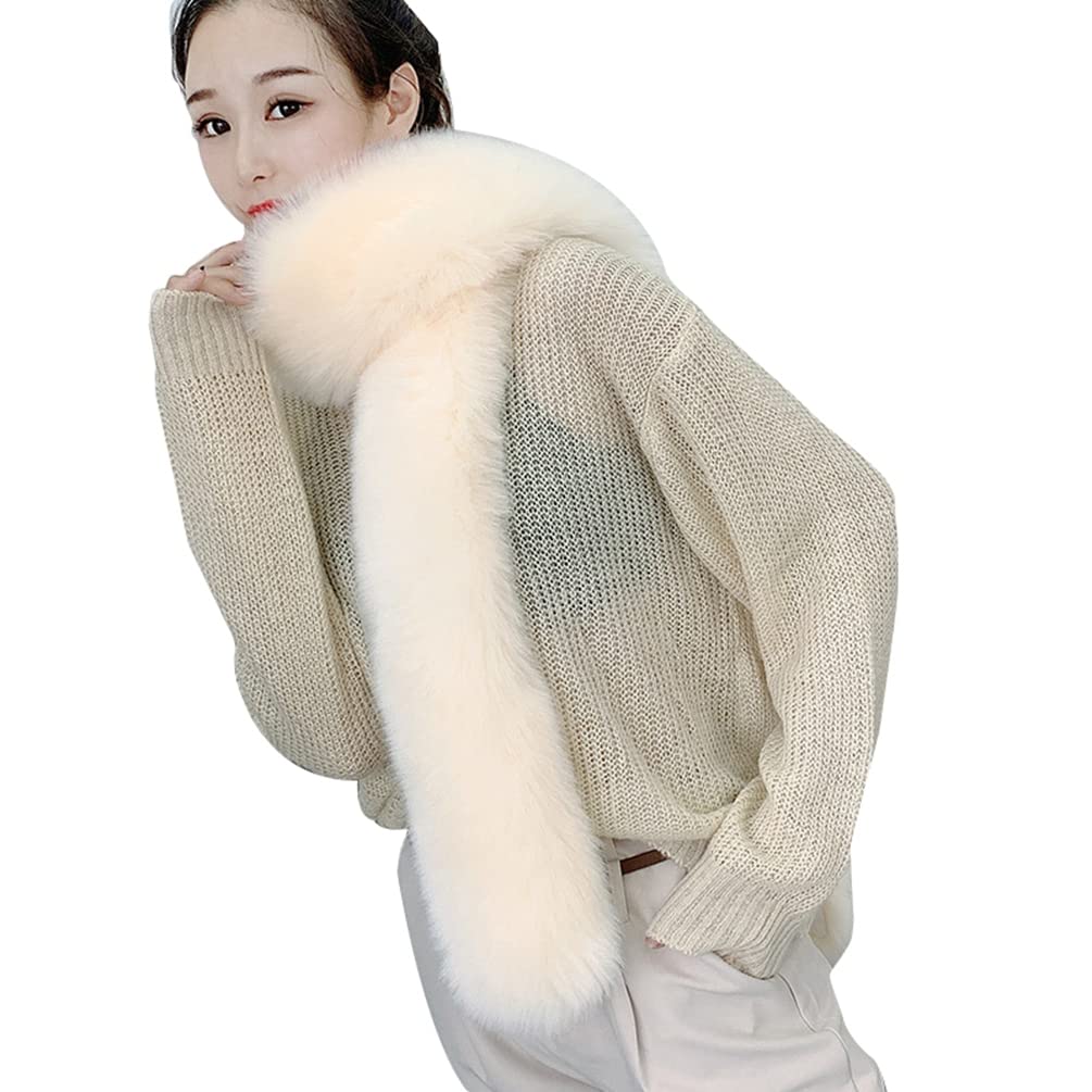 PengGengA Faux Fur Scarf for Women Long Neck Warmer Solid Color Shawl Soft Wrap Cape (Beige, One Size)