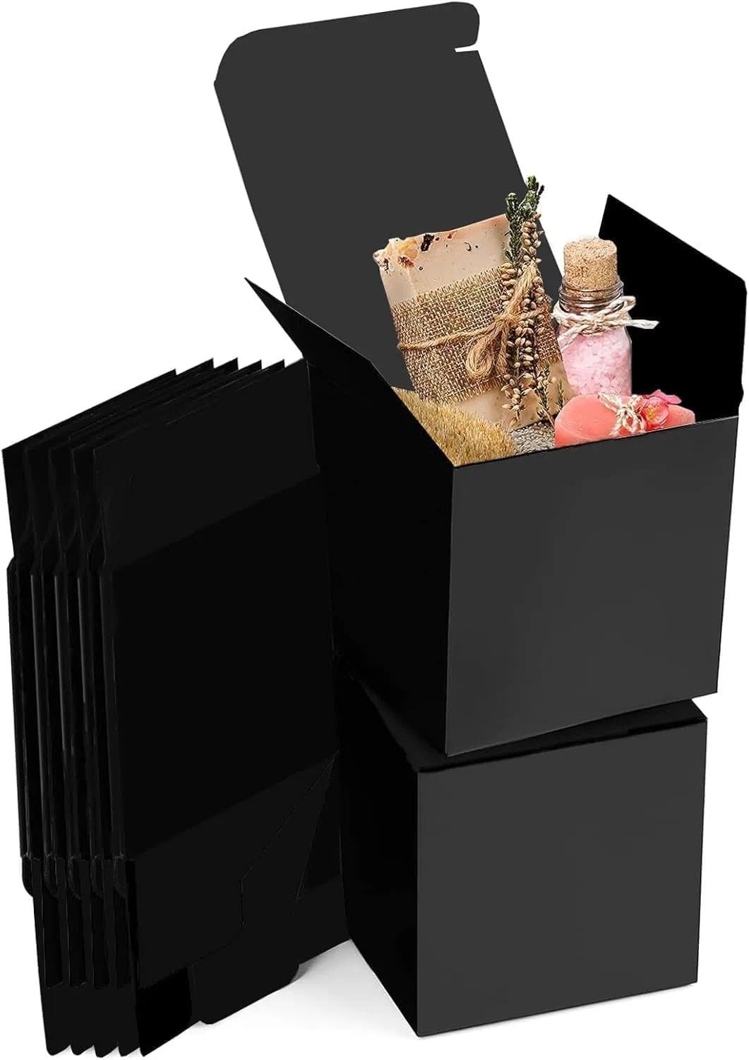 15 boîtes cadeaux en papier kraft noir avec couvercle, 15 x 15 x 15 cm, carrées, pour fêtes et mariages