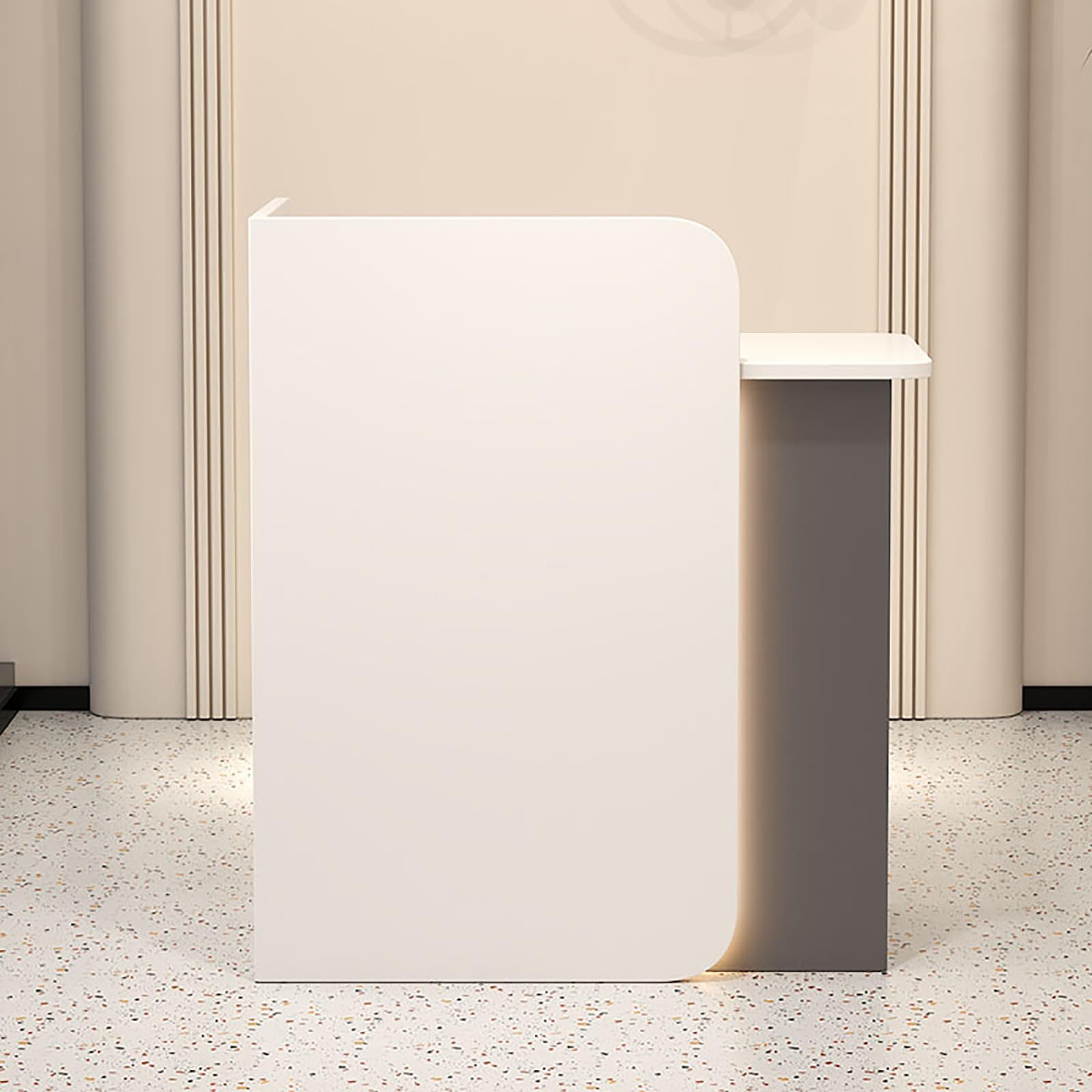 Modern Reception Desk with Lockable Drawer for Office/Beauty Salon Small Front Desk for Checkout Counter in White and Gray Retail Counter for Lobby 31 * 18 * 39IN