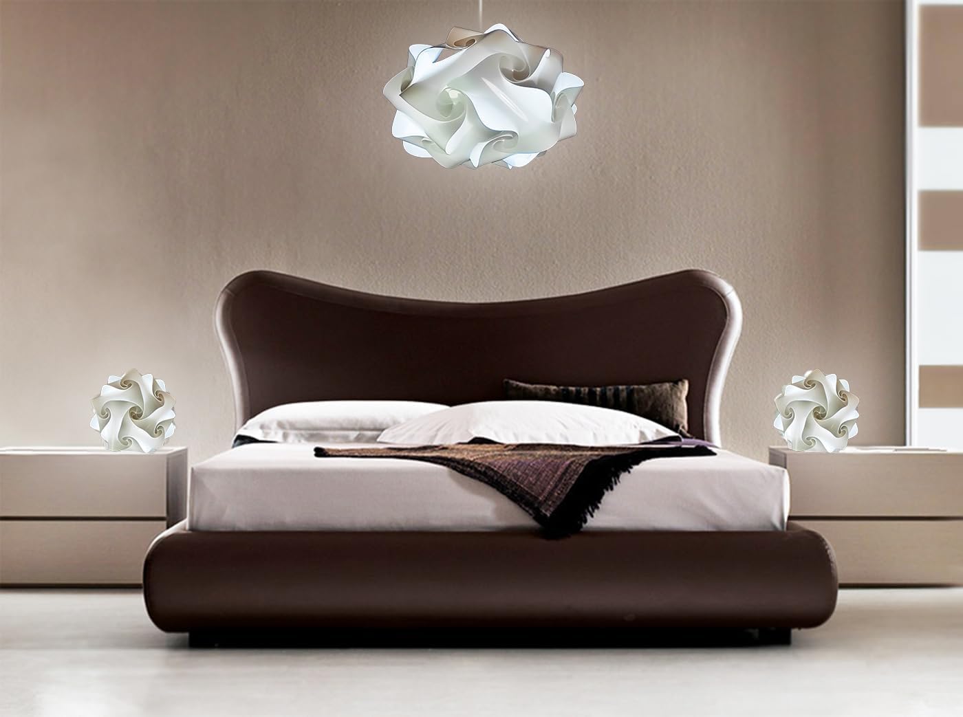 Lampadesign ® Set coordinato lampade camera da letto Lampadario Luminoso a sospensione moderno LED soffitto e coppia Lampade comodino tris luci Luce lettura rilassante soft cameretta lampadine E27