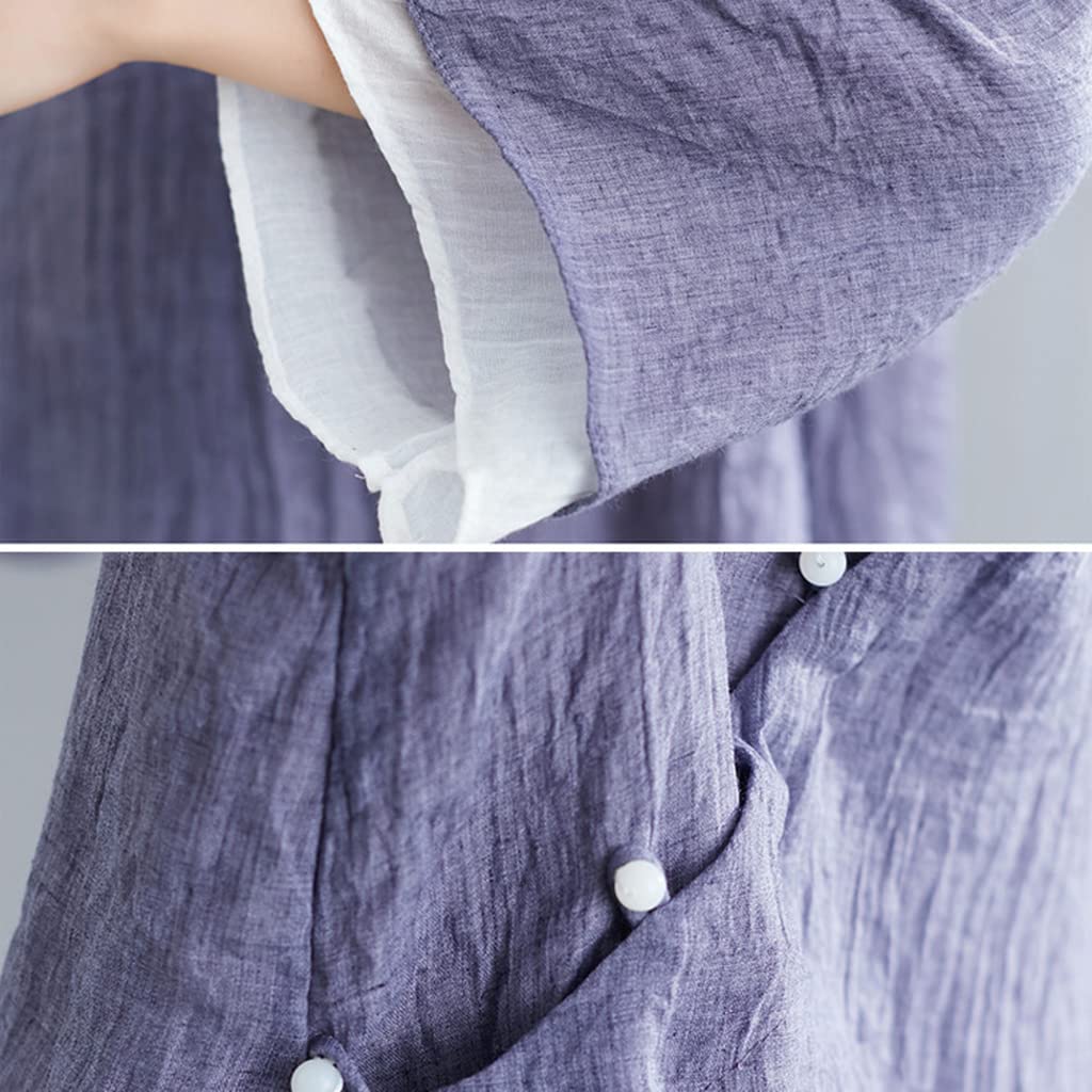 RWRAPS Ropa Tradicional China Mujer Tai Chi Gasa Tang Traje Top Traje Mujer Lino Kung Fu Camisa Blusa de Manga Larga Qipao Top (Azul Talla única)