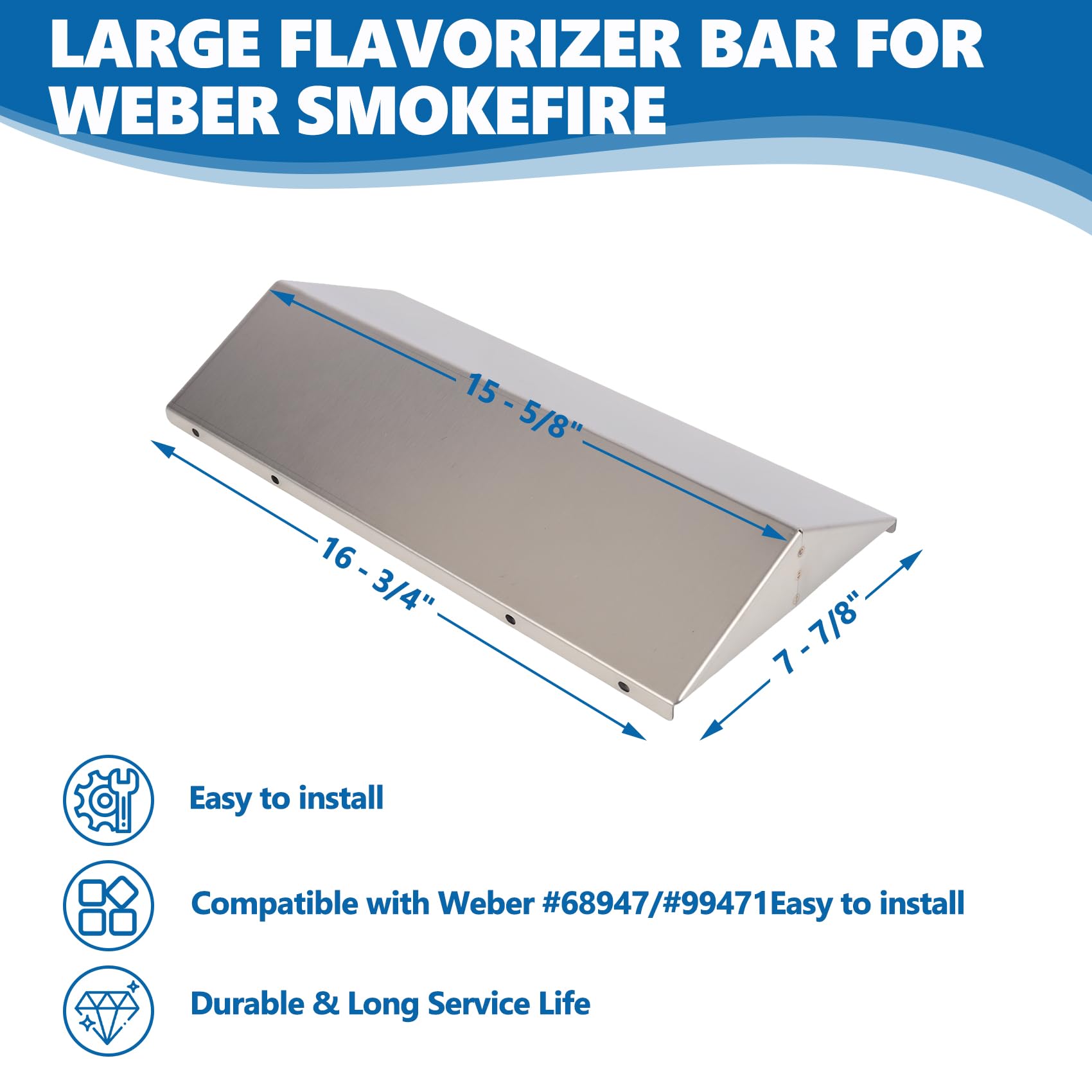 SafBbcue 68947 Grande barre aromatisante pour barbecue à granulés de bois Weber SmokeFire EX4 EX6, pièces de rechange pour Weber Smokefire ELX4 EPX6 ELX6, en acier inoxydable