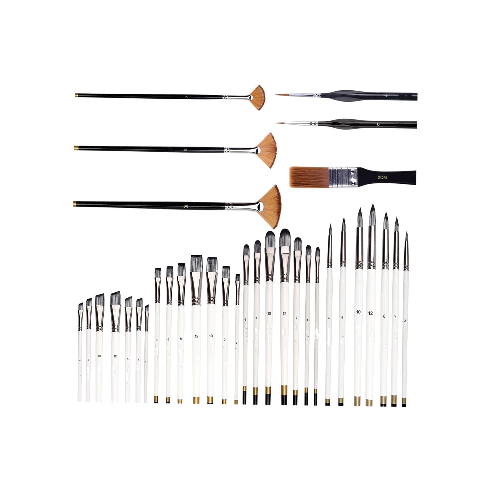 Wakects Set di Pennelli Professionale, Kit di Pennelli da 34 Pezzi, più Forme e Dimensioni, Setole di Nylon, Leggero e Portatile, Costruzione Forte, Ideale per la Pittura Artistica, (Set 34pcs