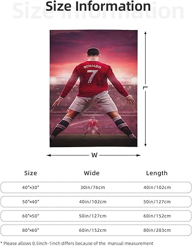 Miniatura 4 de XH-carpet CR7 - Manta de franela ligera de estrellas de fútbol Cristiano Ronaldo, manta de fútbol para fanáticos de 50 x 60 pulgadas
