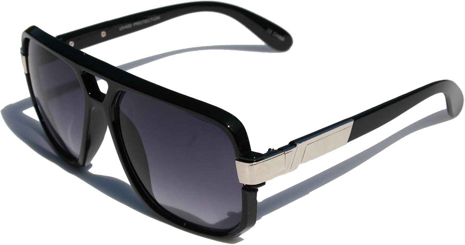 Clásico marco cuadrado plástico plano superior con metal recortando gafas de sol