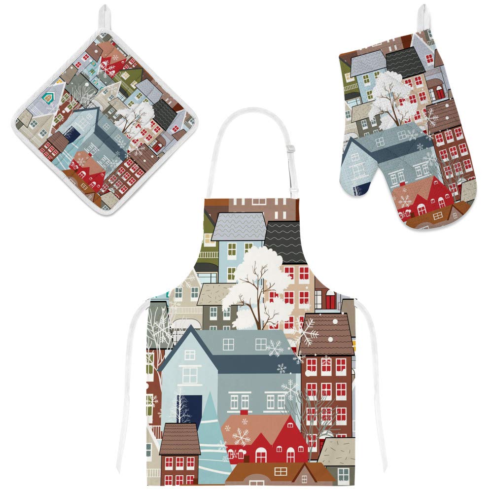 Tablier de cuisine 3 pièces avec maniques de protection maison et gants de four