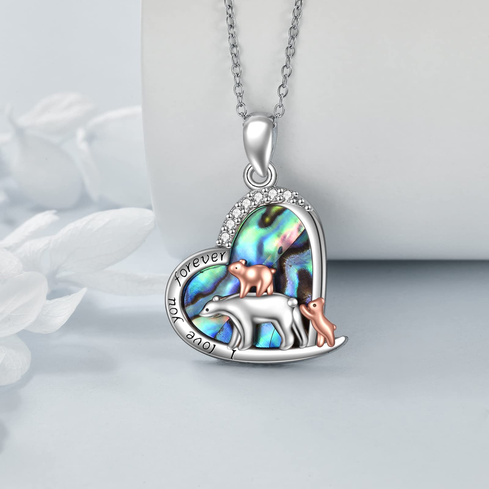 YFN Collar de plata de ley con colgante de mamá oso con 2 cachorros, joyería de regalo para mujeres y madres, Plata esterlina, Circonia cúbica