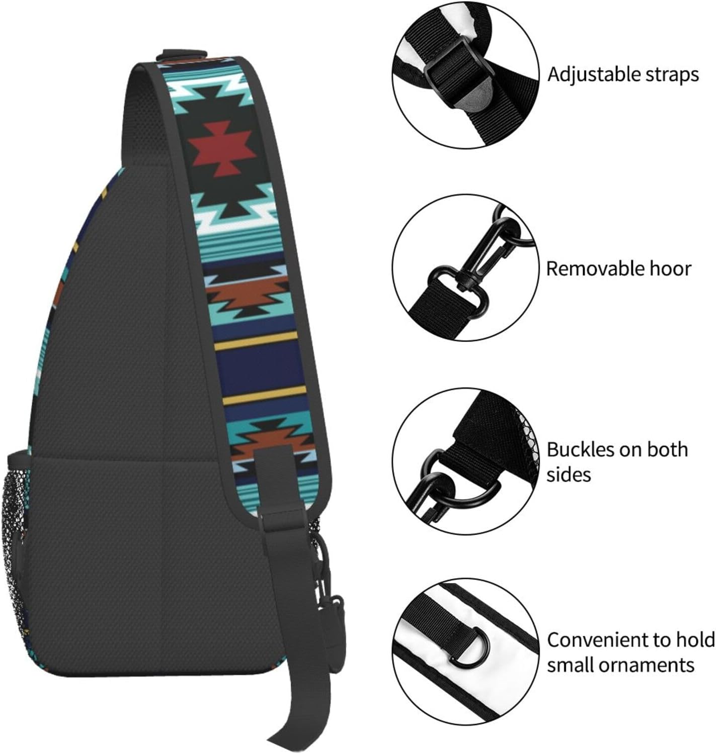 Southwest Native American Tribal Sling Bag for Women Crossbody Bag Aztec Turquoise Striped Geometry Print Sling Backpack for Men Navajo Design Shoulder Bag Gym Sports Travel Hiking Daypack