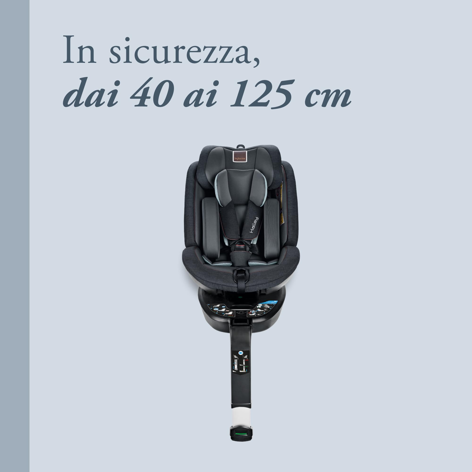 Inglesina Halley, Seggiolino auto rotante 360, Da 0 a 7 Anni Circa, da 40cm 125 cm, Black