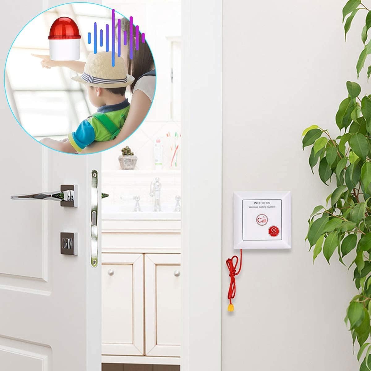 Retekess TH103 System Alarmowy, System Połączeń Alarmowych | dla Osób Starszych i Niepełnosprawnych, IP54, Oświetlenie i Dzwonki, Podwójny Alarm, Połączenie SOS z Linką