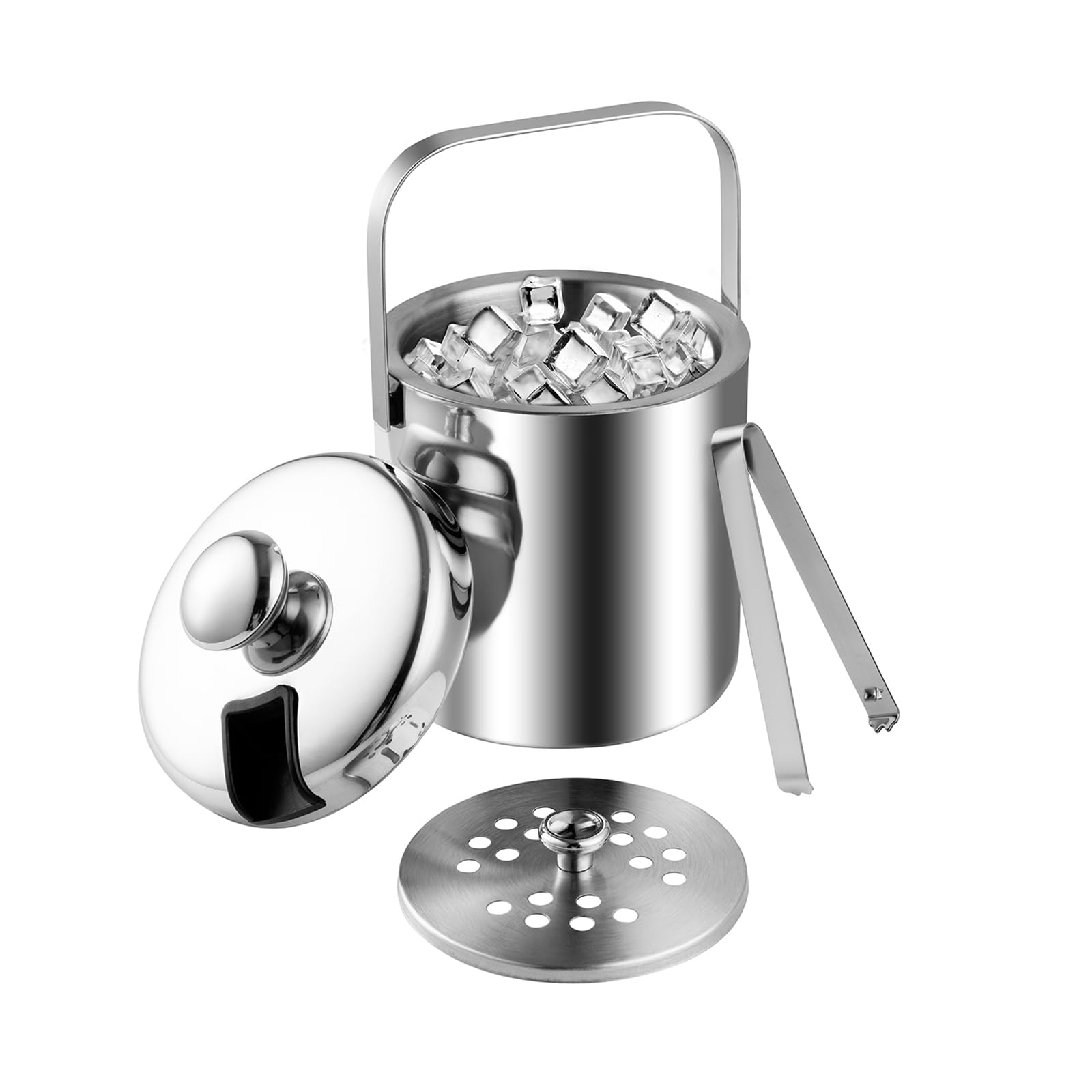 Emsmil 2.2L Double Wall Insulated Stainless Steel Ice Bucket Set with Lid Strainer Handle and Ice Tongs Wine Champagne Beer Cooler for Home Bar Pub Party BBQ Picnic โ image 1