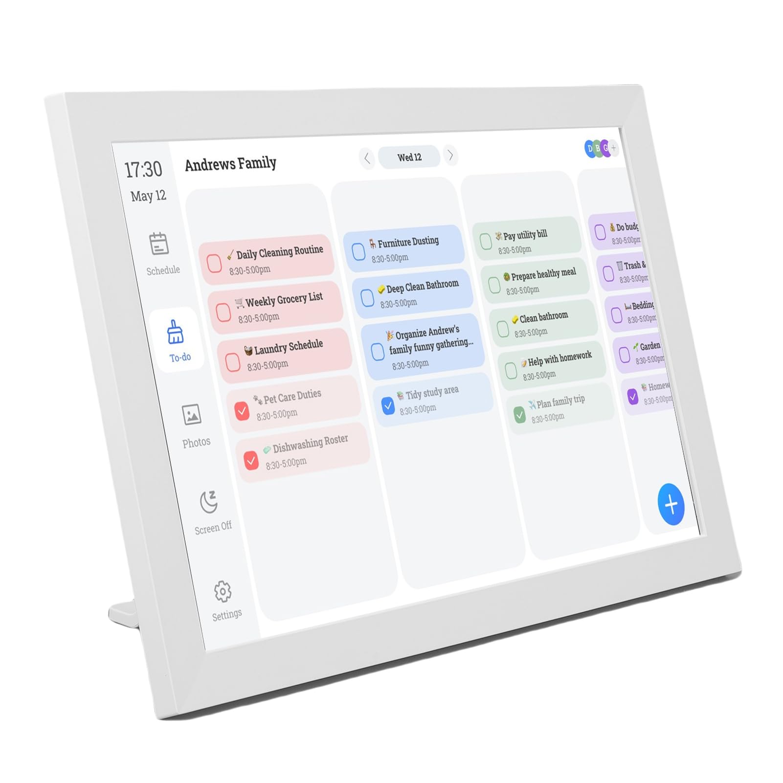 SIXRUN Calendario da Parete Digitale Interattivo da 10,1 Pollici, Grafico con Touchscreen, Organizer Familiare per la Casa con Cornice per Foto