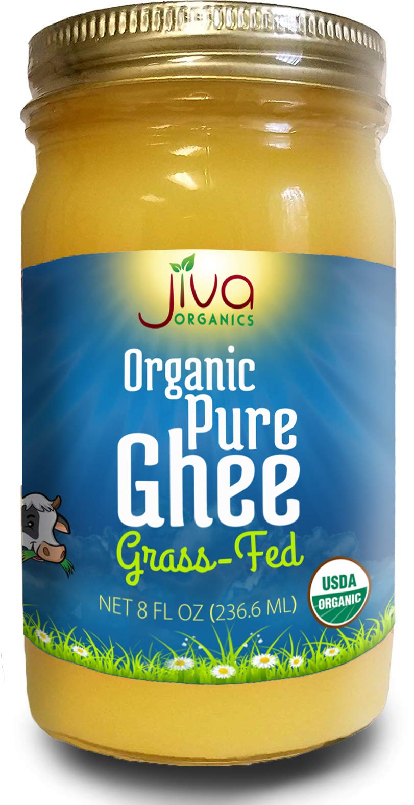 Organic Grass Fed Ghee 8 Oz - Mantra Infused, Traditional Ayurvedic Method - Non Gmo Pasture Raised - By Jiva Organics