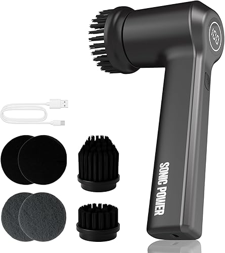 Limpiador eléctrico giratorio, de mano y ergonómico, impermeabilización IPx7, 4 accesorios multiusos incluidos, batería recargable de larga duración