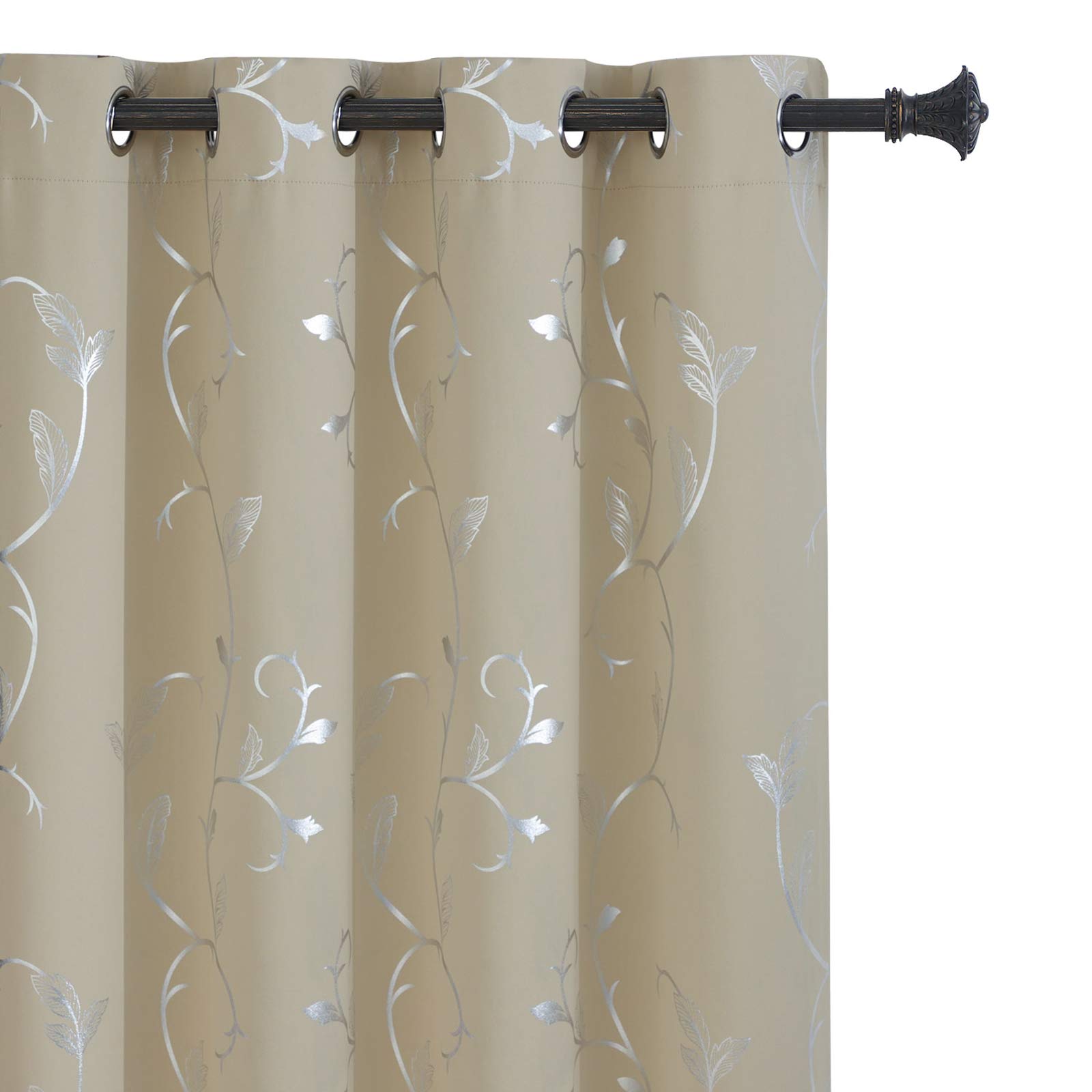 BUHUA Wave Floral Vine Print Blackout Curtains for Living Room Darkening Curtains Print Pattern Light Blocking Curtains for Bedroom 52Wร84L Beige 2 Panels โ image 1