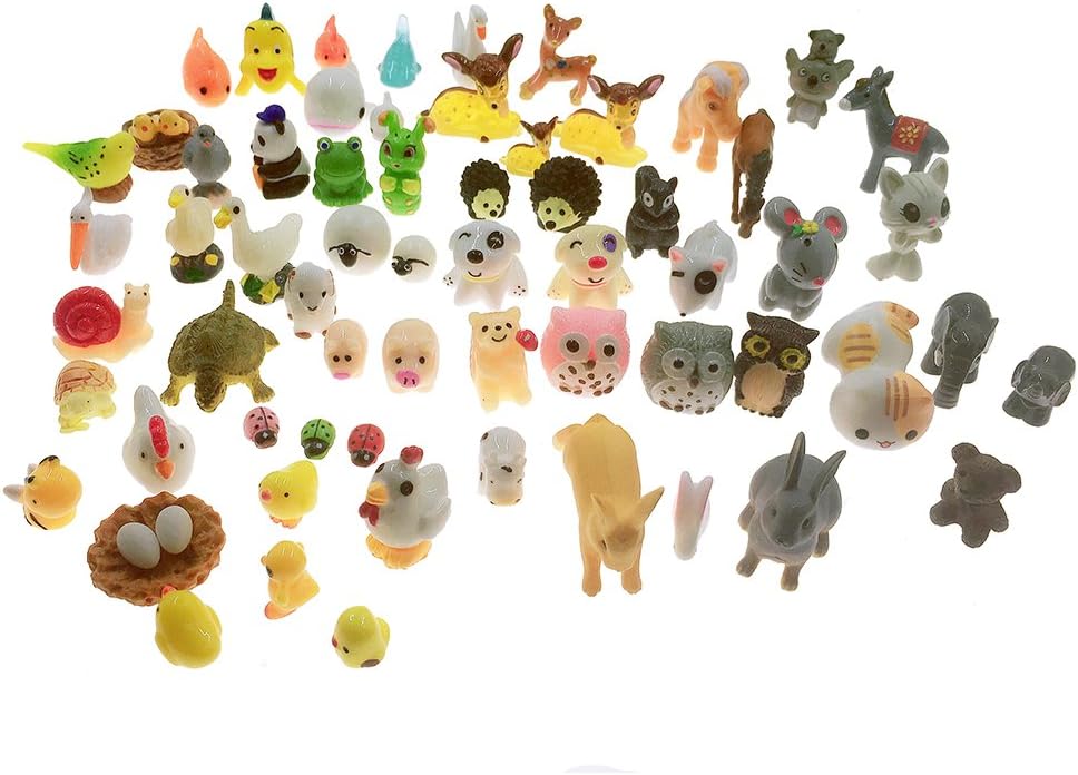 SIX VANKAMiniature Animals 65pcs Mini Resin Decoration Set for Childrens Birthday Party Kids Presents Doll House Pretend Play Toys DIY Garden Flowerpot Succulent Planter Animal Decoration Sets