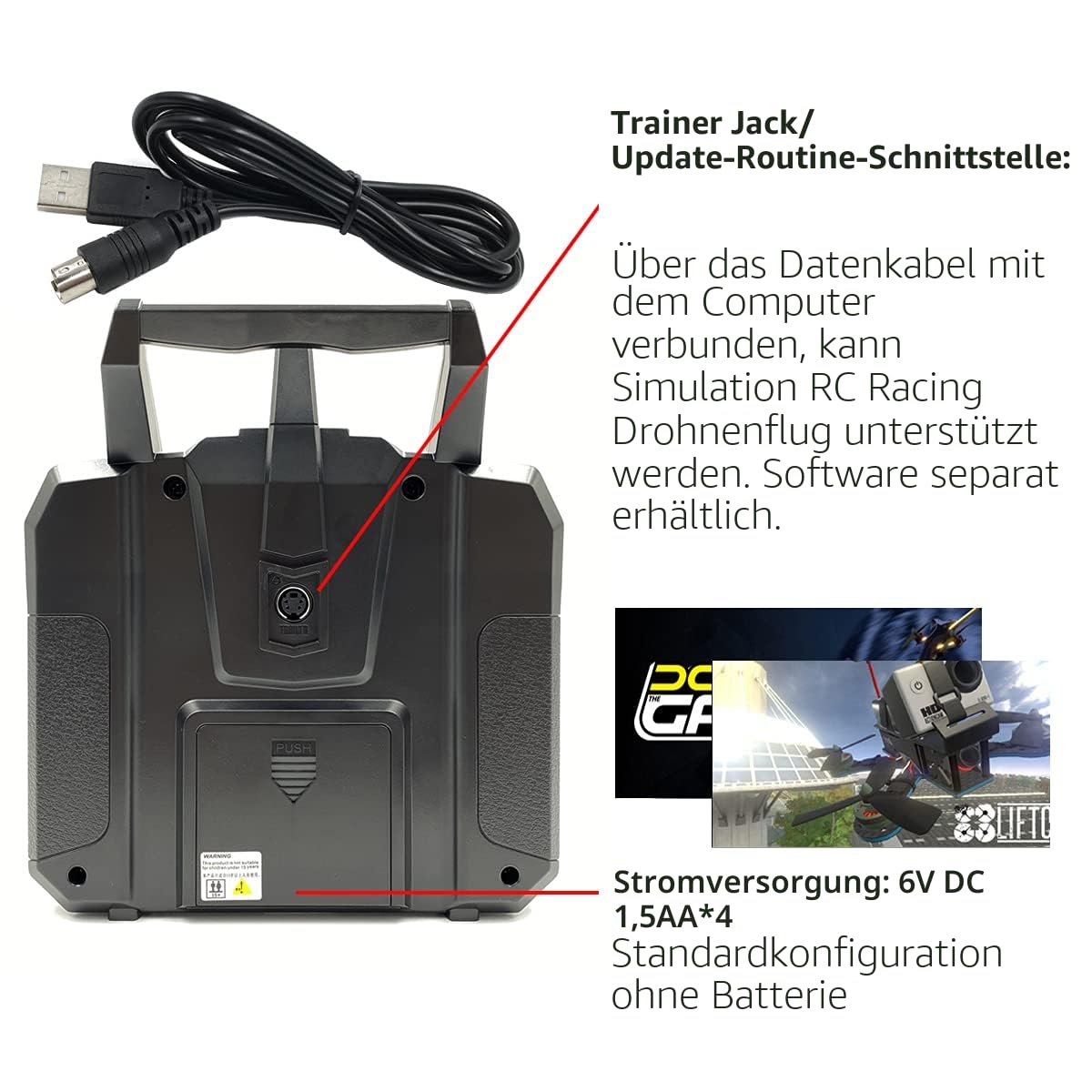 DTXMX Flysky FS-i6X RC Sender 6 Kanal 2.4GHz fernsteuerung mit FS-iA6B Empfänger Radio Control System für FPV Racing RC Drone Quadcopter [Mode 2]