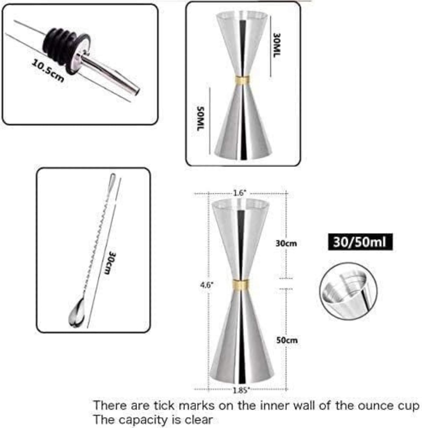 Set di 12 Shaker per Cocktail con Supporto - Attrezzatura da Bar Premium per Martini, Strumenti per La Preparazione di Cocktail A Casa, Kit da Barman, Essenziale per Small 12pcs