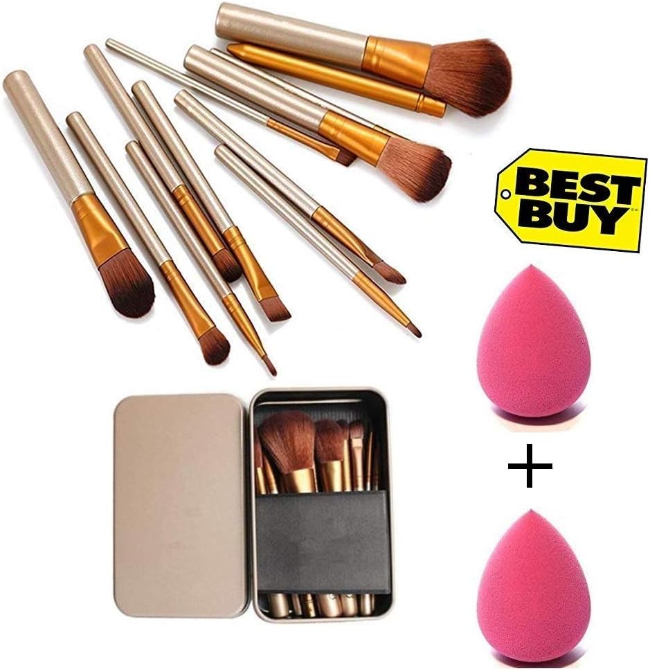 KYLIE Spanking Makeup Brush Set of 12 with Storage Box and 2 Sponge Puff (Multicolour)