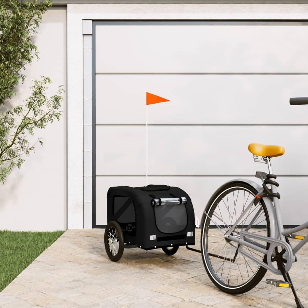 Przyczepa rowerowa dla psa, czarna, tkanina Oxford, żelazo, składana, przenośna, z osłoną ochronną, na spacery, wędrówki, urlop, do 45 kg