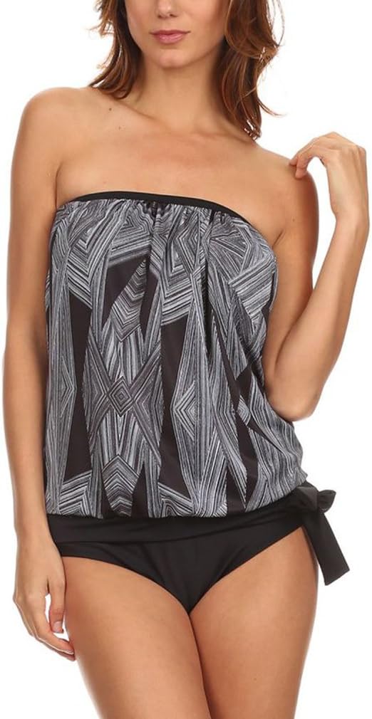 ToBeInStyle Women's Strapless Bandeau Blouson Tie Tankini
