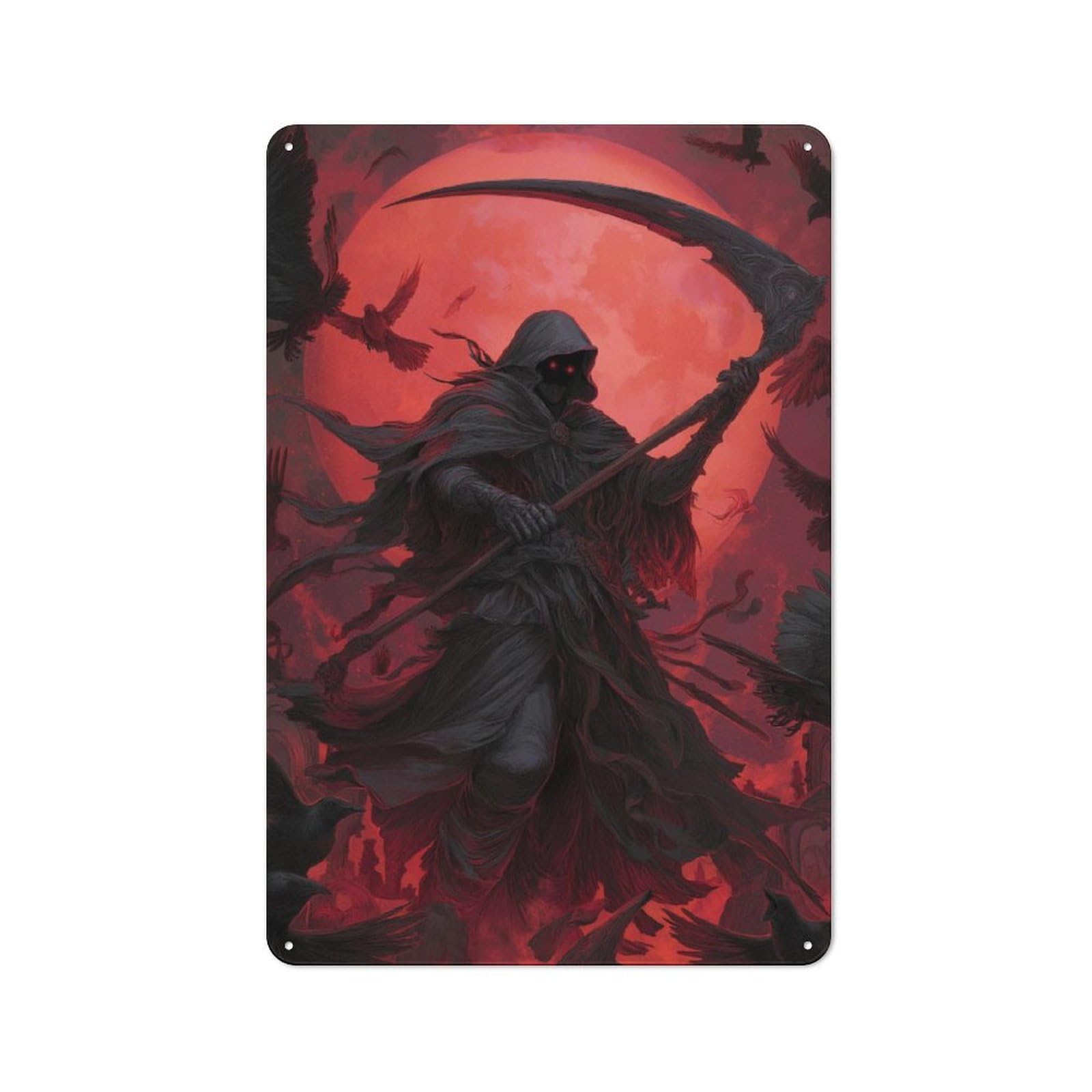 Junmoney Reaper's Red Moon Tin Sign 30X20cm With For Workshop Wall, Retro Decor, For Vintage Wall Decor Fans, For Garage And Workshop Walls