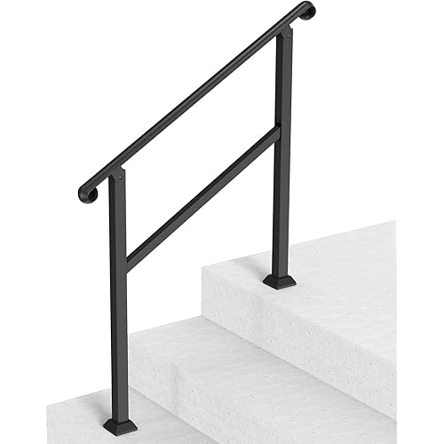 VEVOR Handrails for Outdoor Steps, 2-3 Step Stair Hand Rail & Indoor Railing Kit, Railings for Outside Steps with Installation Kit, Hand Rails for Seniors,Porch Railing & Deck Hand Rail, Black