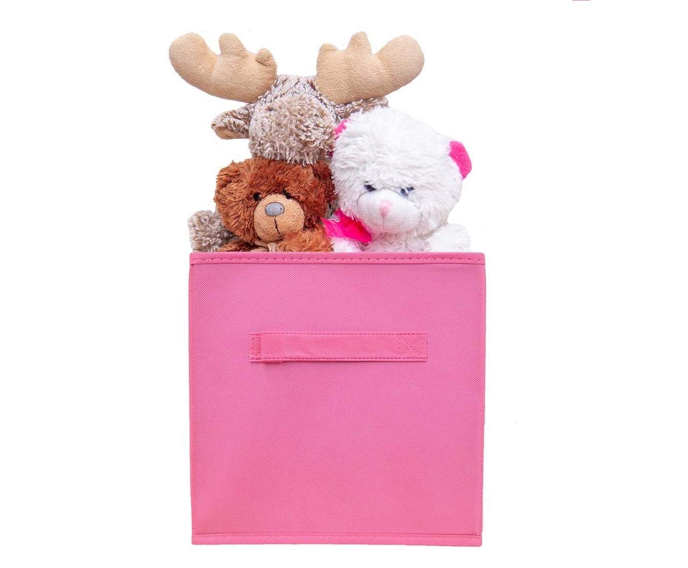 YöL Pack of 4 Folding canvas storage boxes, Storage Organiser, Perfect for Laundry, toys, clothes, food- PINK