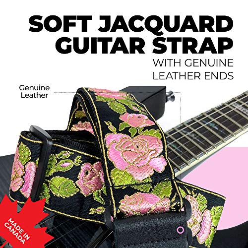 Perri’s Leathers Ltd. - Guitar Strap - Nylon - Jacquard – Pink Metallic Rose - Black - Adjustable - For Acoustic/Bass/Electric Guitars - Made In Canada (Tws-7250) #TOP4