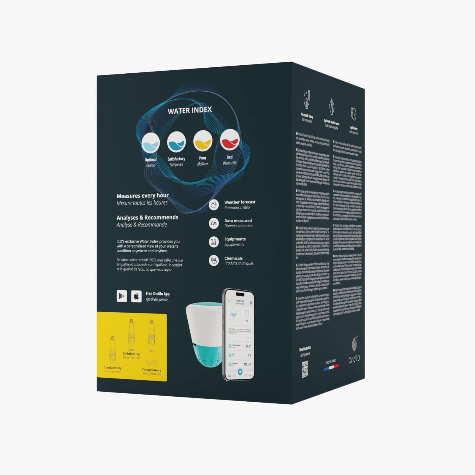 Ondilo ICO Pool V2 Essential+ Sel - Analyseur d'eau électronique pour piscines traitées au sel - Mesures toutes les heures pH, ORP, TDS et température de l'eau - Kit de calibration inclus