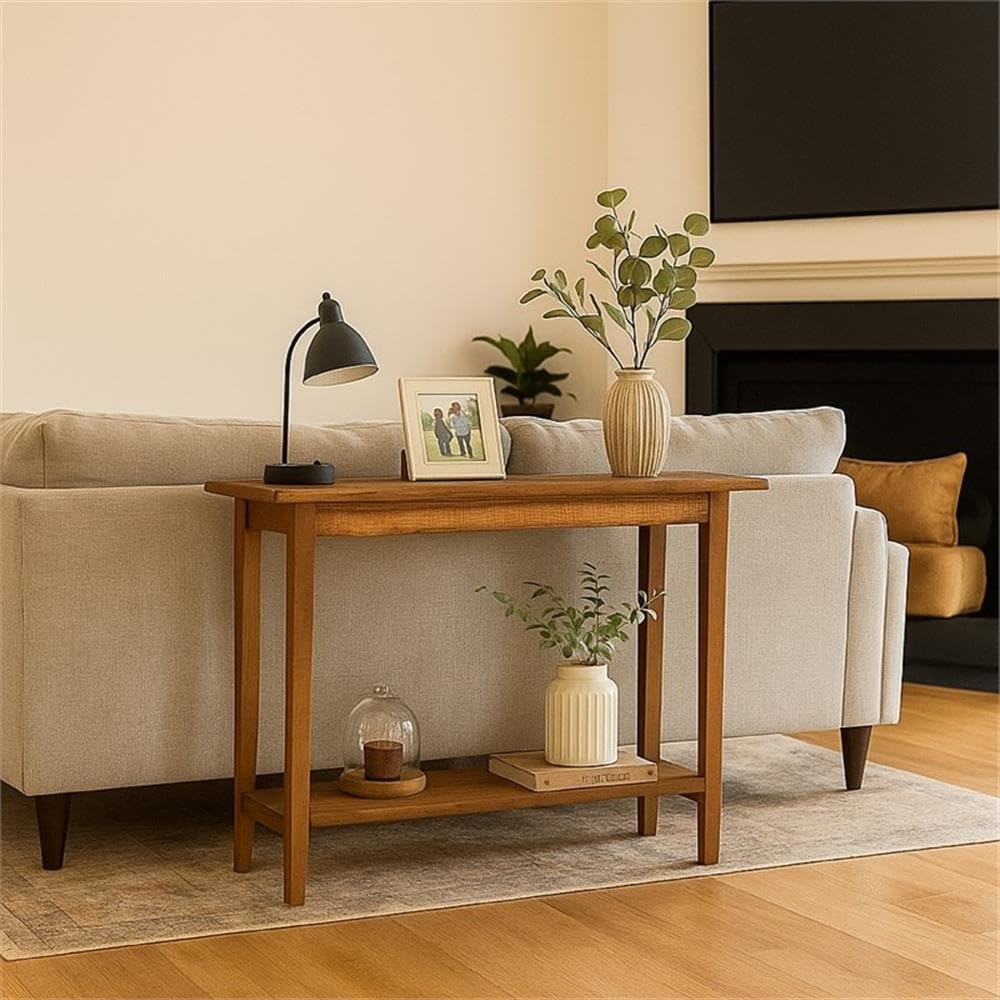 Pemberly Row 36" Sofa Console Table, Antique Brown Reclaimed Pine, Weathered Finish, Rectangular Top with Open Shelf, Rustic Entryway or Living Room Accent Furniture, 11 x 36 x 30 Inches