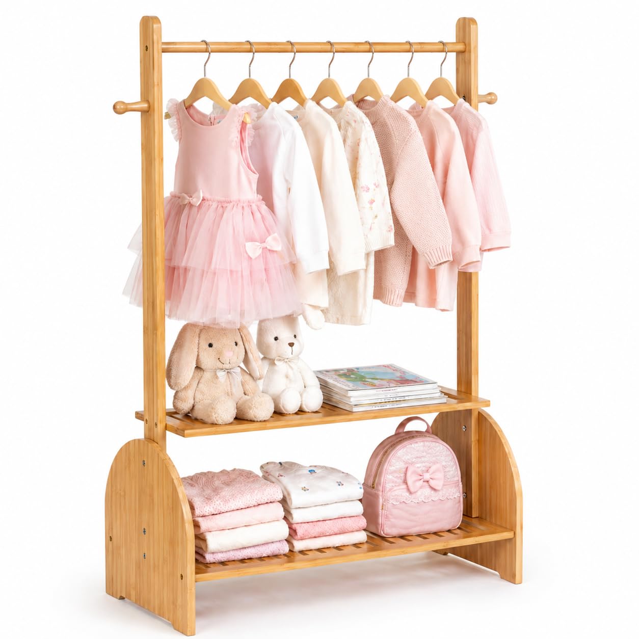 Amazon｜BAMBOOHOMIE キッズ ハンガーラック 子供用 高さ調節可能 2段