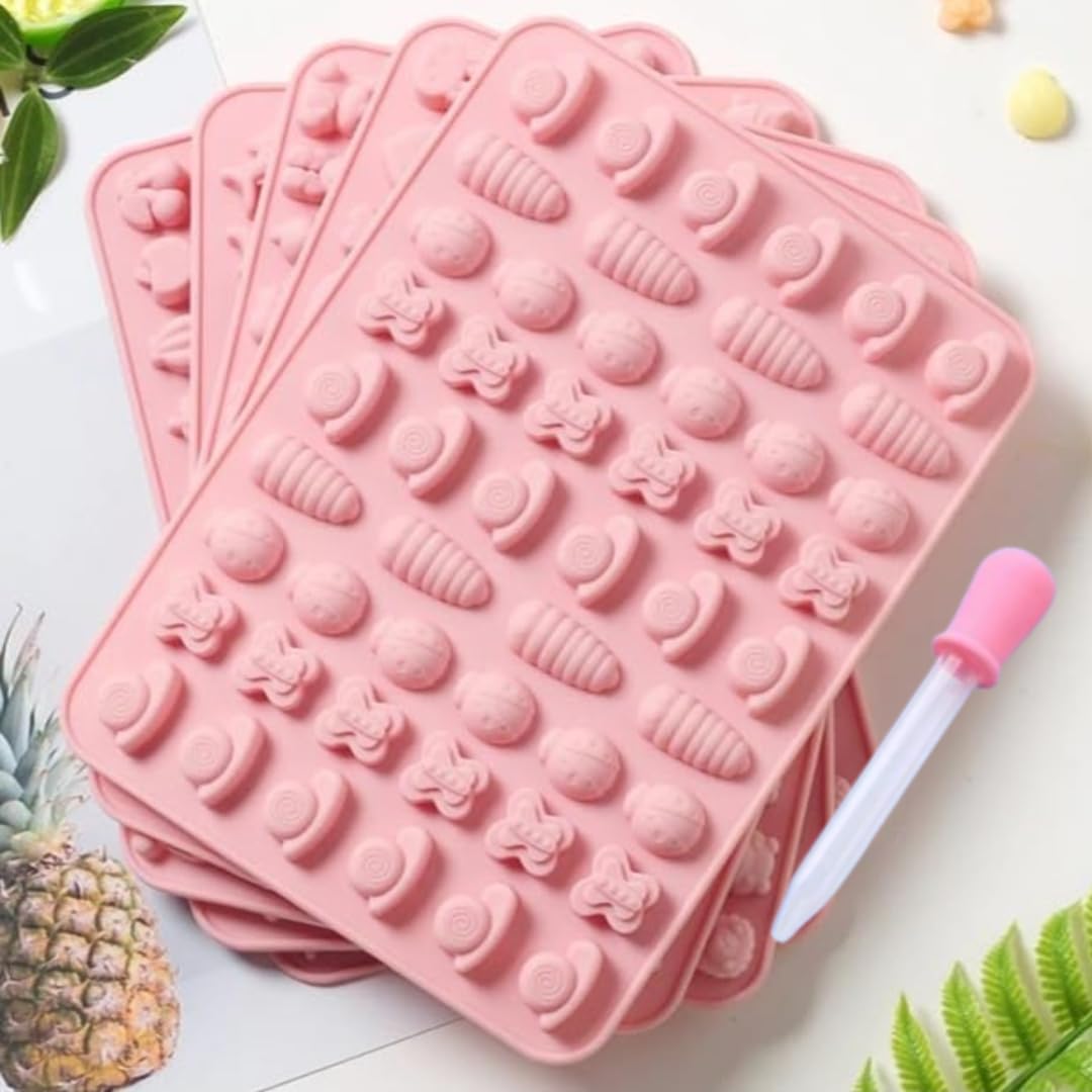 50 Cavity Insects Gummy Silicone Mould & 1 Dropper Insect Butterfly Shell Snail Bug Chocolate Mould Mini Fondant Candy Candle Jelly Jello ice Cube Mold Cake Decorating Tools Bakeware