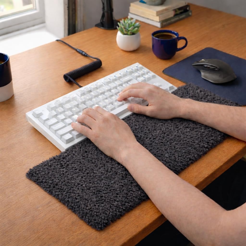 Soft Plush Keyboard Carpet Wrist Rest Pad – Fluffy Ergonomic Wrist Support & Desk Nap Pillow for Computer, Laptop, Office Work & Gaming – Fuzzy Shag Desk Rug Cushion (45 x 15 cm) – Dark Grey-image-32