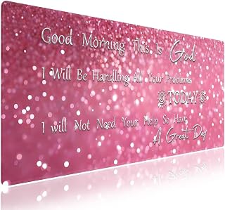 Good Morning This is God Large Mouse Pad, Pink Glitter Christian Desk Mat | Keyboard Mat Stitched, 31.5" x 11.8", Inspirational Quote, Religious Faith, Positive Encouragement Decor, Blush Sparkle
