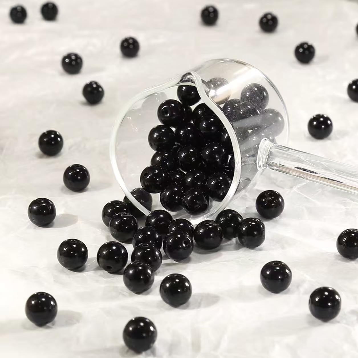 200PCS 8mm Glass Beads for Jewelry Making Soild Black Round Loose Beads for Bracelets DIY Crafts (Black) - Image 3