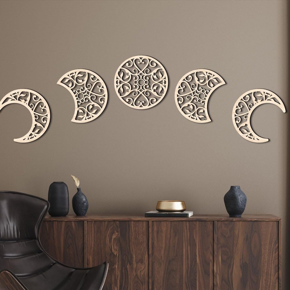 DAZZLEEX Décoration murale à suspendre en bois avec phases de lune pour bureau, chambre d'enfant, chambre à coucher, appartement - 30 cm (1)