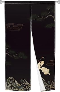 Traditional Japanese Noren Doorway Curtain Long Type Japanese Door Curtain Red-Crowned Crane, Wave Window Treatment Door Tapestry for Home Room Decors Polyester 33.5" Width x 47.2" Long