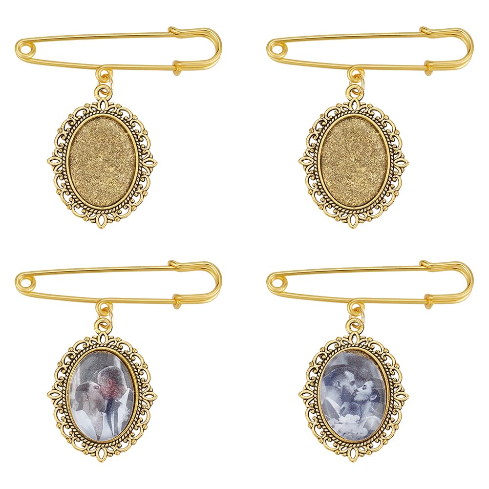 UNICRAFTALE 8Pcs Antique Golden DIY Pin Brooch Making Kit Blank Alloy Oval Clear Glass Cabochons Wedding Bouquet Photo Brooch Charm for Photo Charm Wedding Party