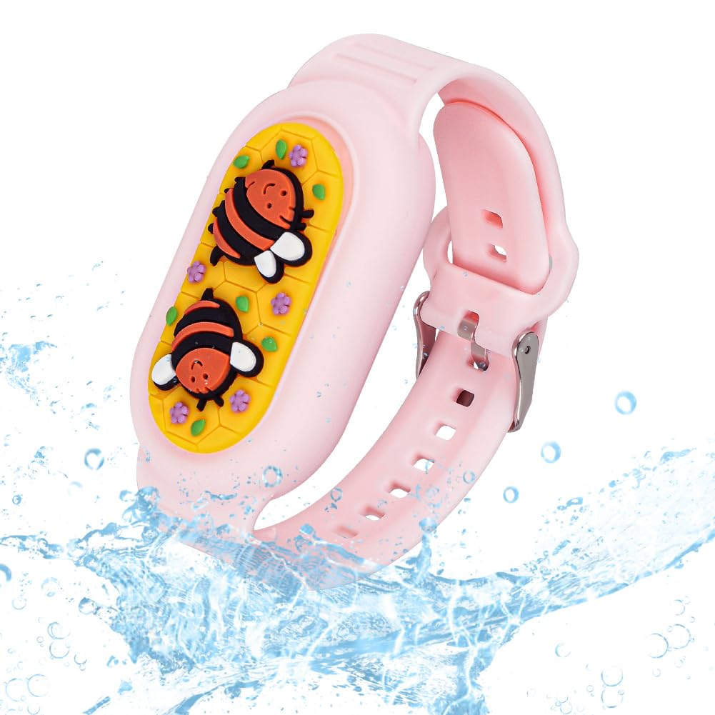 Ainiv Cute Bracelet for Galaxy SmartTag 2, Waterproof Silicone Cartoon Wristband Holder Compatible with Samsung Smart Tag 2, for Children, Elderly People (Bees Pink)