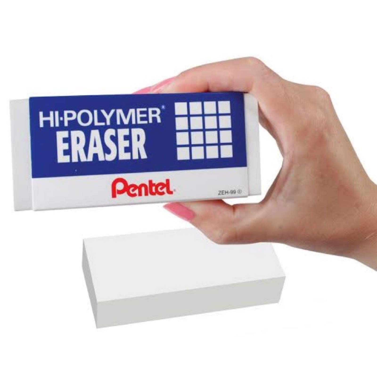 Pentel Hi-Polymer Block Radiergummi, Super XL, Weiß, 8 Stück (ZEH-99)