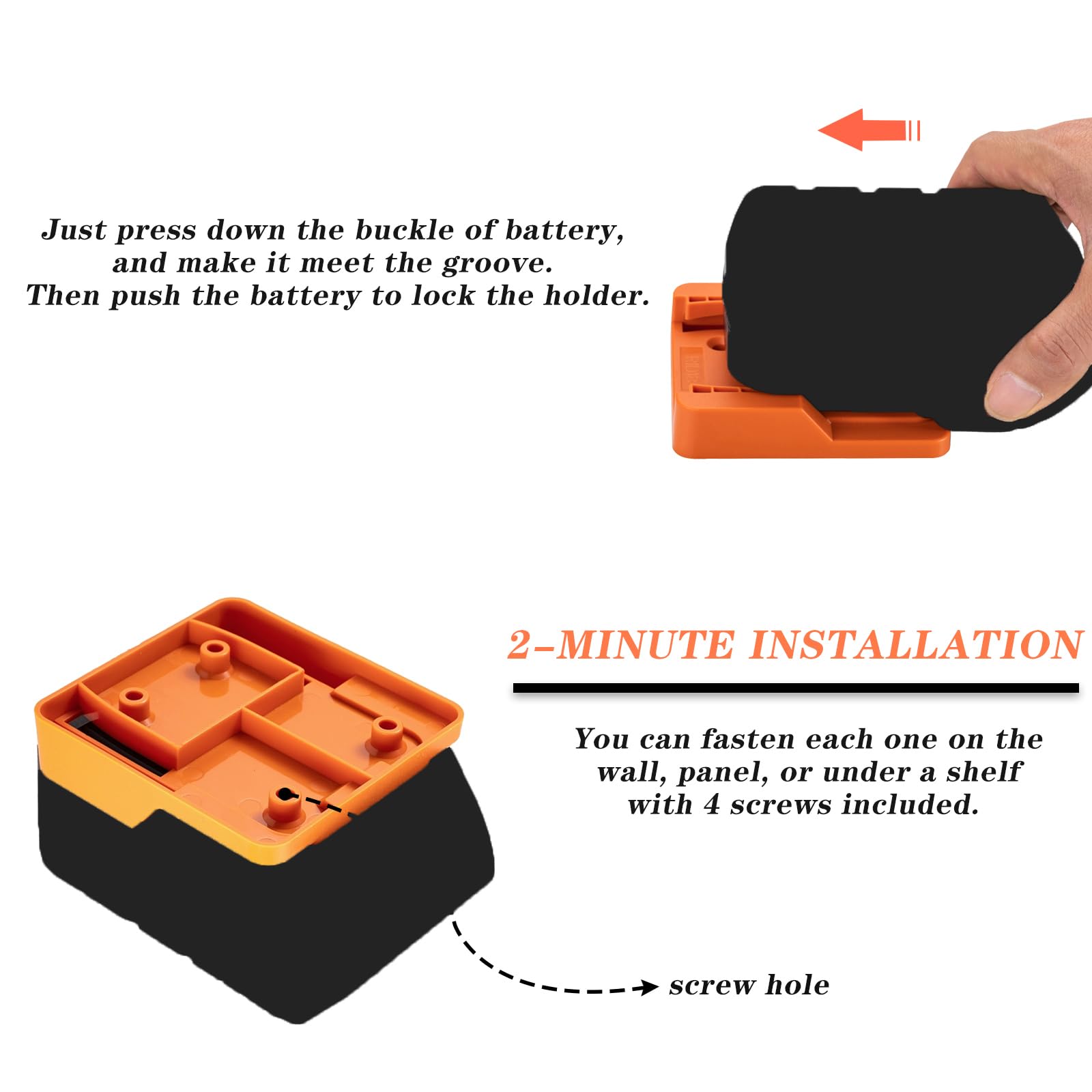 10-Pack RIDGID 18V Orange Battery Mounts / Holders - Locking Brackets Made In USA (Lifetime Warranty)