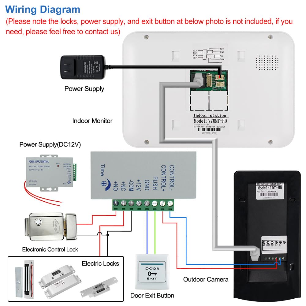 Wifi Tuya APP Home Sistema Videocitofono Campanello Touch Screen Colori 7 Pollici Monitor Interno + 1080P Digiti HD Esterna Videocamera RFID IR Visione Notturna