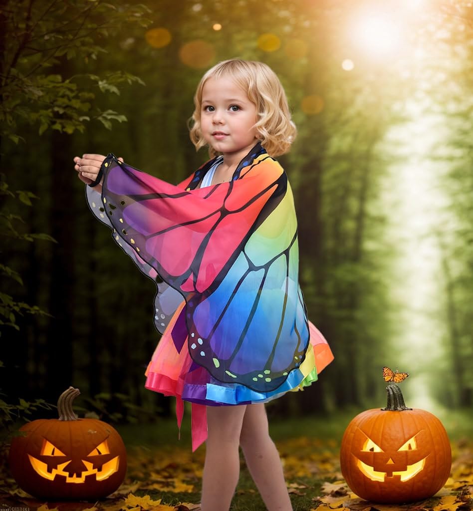 Kids Butterfly Wings Costume for Girls Toddler Dress Up Clothes Tutu Antenna Mask Butterfly Clips Halloween Party Role Play Toys Gift 2024
