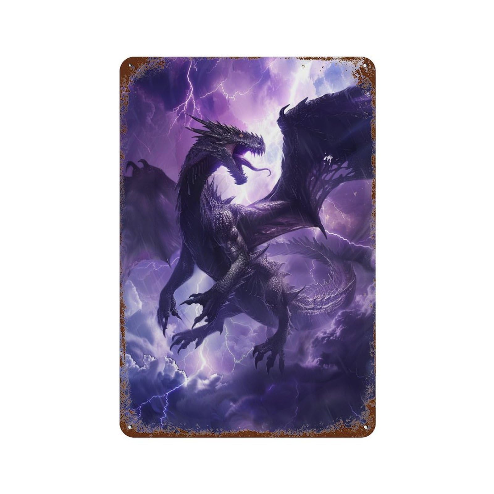 Thundering Purple Dragon Artwork 11.8"x7.9" Retro Metal Sign, Industrial Home Decor for Basement, Hobby Room And Garage Decor
