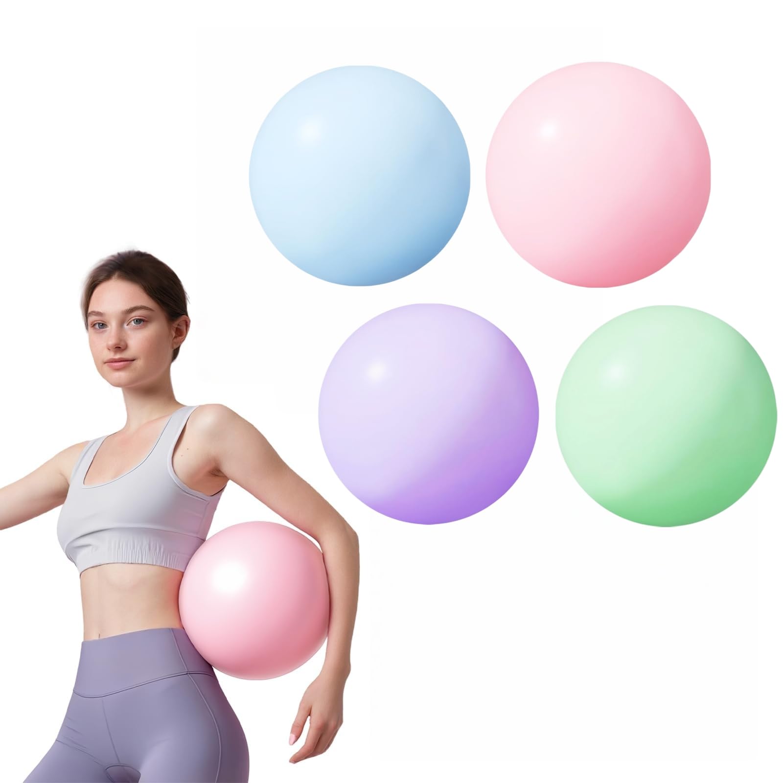 flintronic 4PCS Mini Pilates Ball, Small Anti Burst Exercise Ball for Yoga, Pilates, Balance, Physical Therapy, Stretching and Core Fitness - Includes Stability Ball Workout Guide