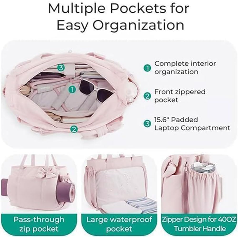 Bolso Tote con Lazo para Mujer, Ligero, Plegable, para el Trabajo y Viajes.Bolsos Tote Modernos con Lazos para Uso Diario, Trabajo, Gimnasio, Compras.