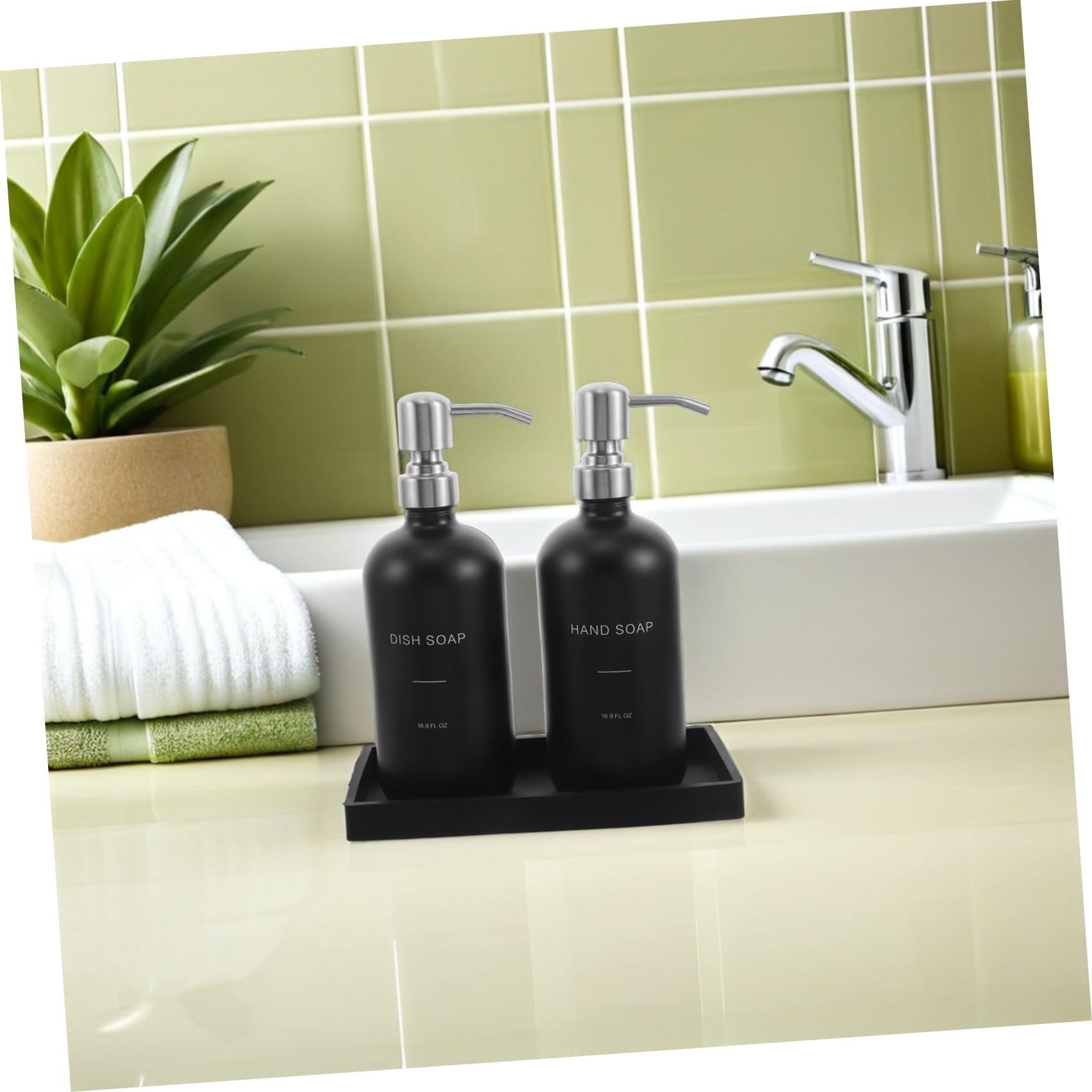 STOBAZA Dispenser in Vetro con Pompa Resistente per Cucina e Bagno e Design per Lavandino e Lavaggio Mani