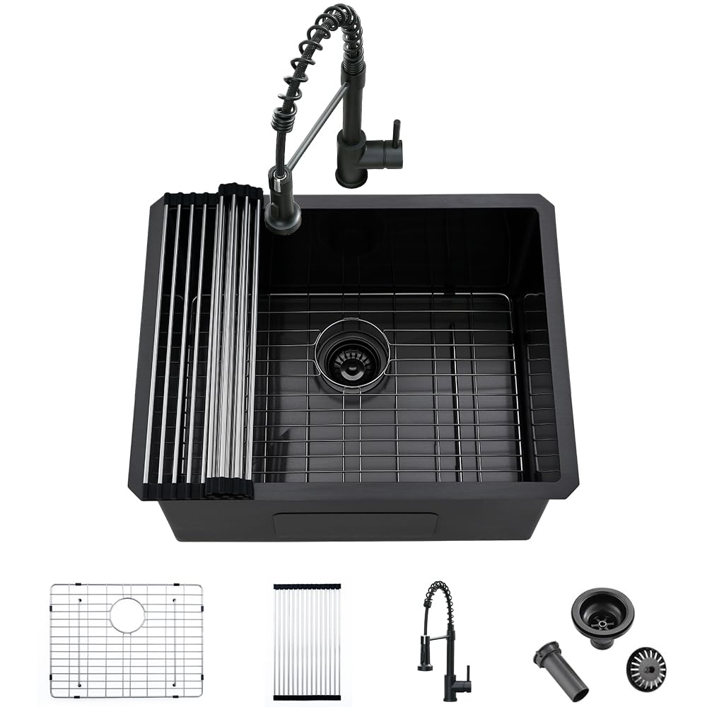 Évier utilitaire encastrable en acier inoxydable noir calibre 16 iAnomla de 58,4 cm